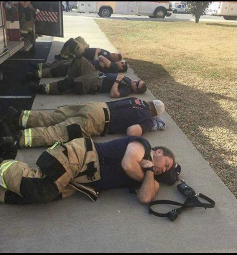 Man snaps photo of firefighters after 24 hours working nonstop