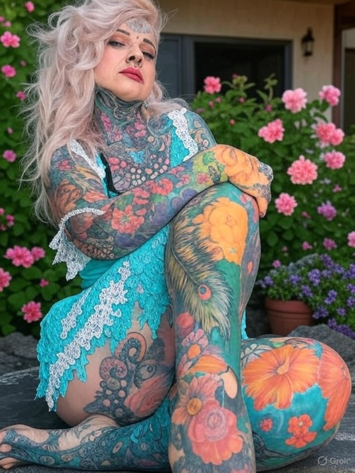 Grandma reveals what she looked like before full body tattoos