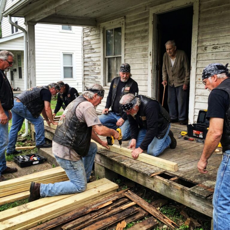 I Watched Bikers Rebuild My Elderly Neighbors Porch After His Family Abandoned Him For Being Poor